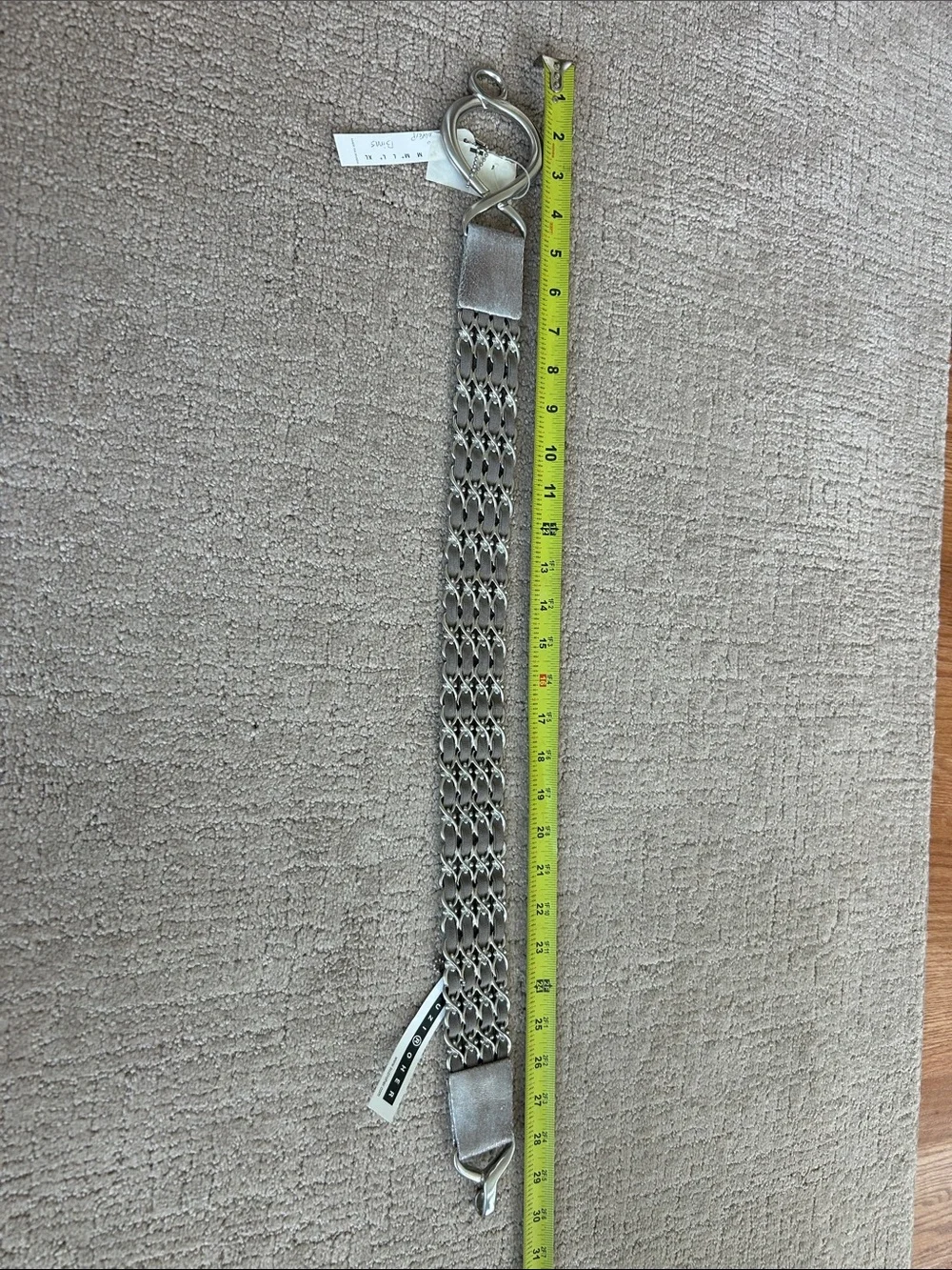 Suzi Roher Silver-Tone Chain Link Stretch Belt with Interlocking Ring
